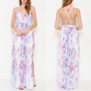 L'ATISTE Goddess Fairy Watercolor Backless Maxi Dress SMALL